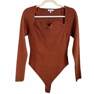 White Birch Ribbed Sweetheart Neckline Long Sleeve Bodysuit – Size XL